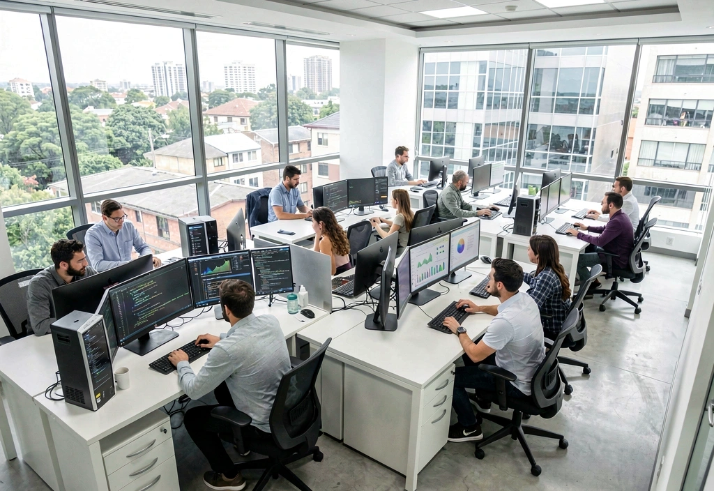 Equipo de investigación de datos colaborando